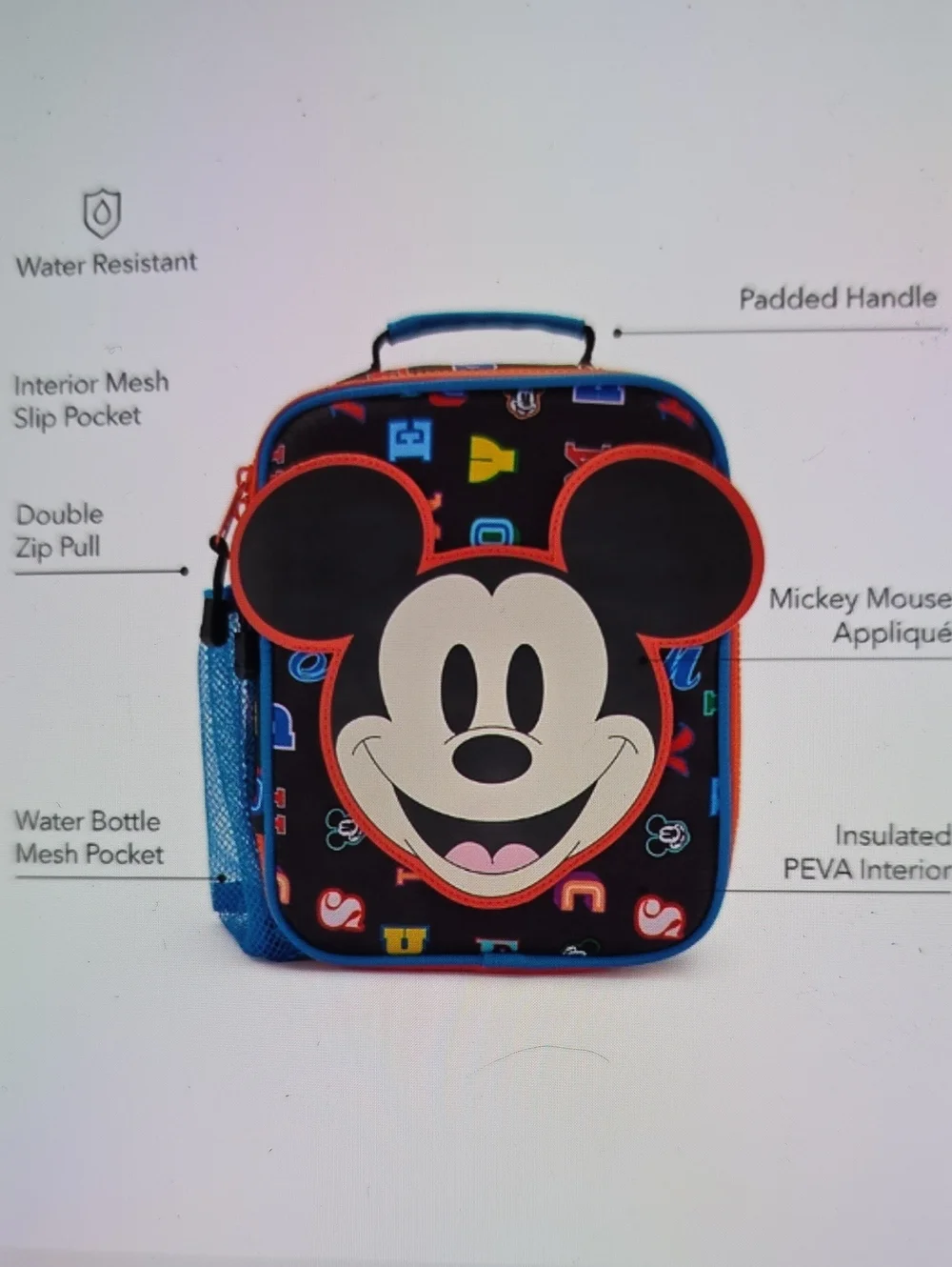 Disney Store Mickey Mouse Letter Lunch Box - Black, Blue & Red 7x9x4